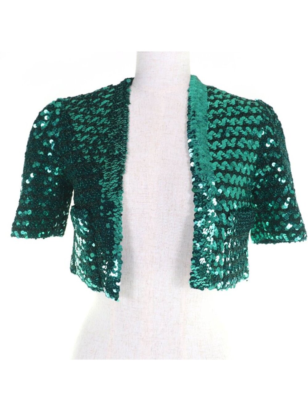 Gucci Sequin Embellishment Short Sleeve Bolero Jacket Green XXS